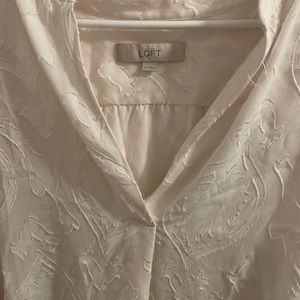 LOFT XXL cream jacquard long sleeve blouse